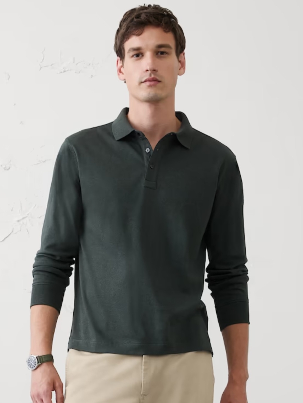 Banana Republic Factory Men's Long-Sleeve Polo - Dark Green